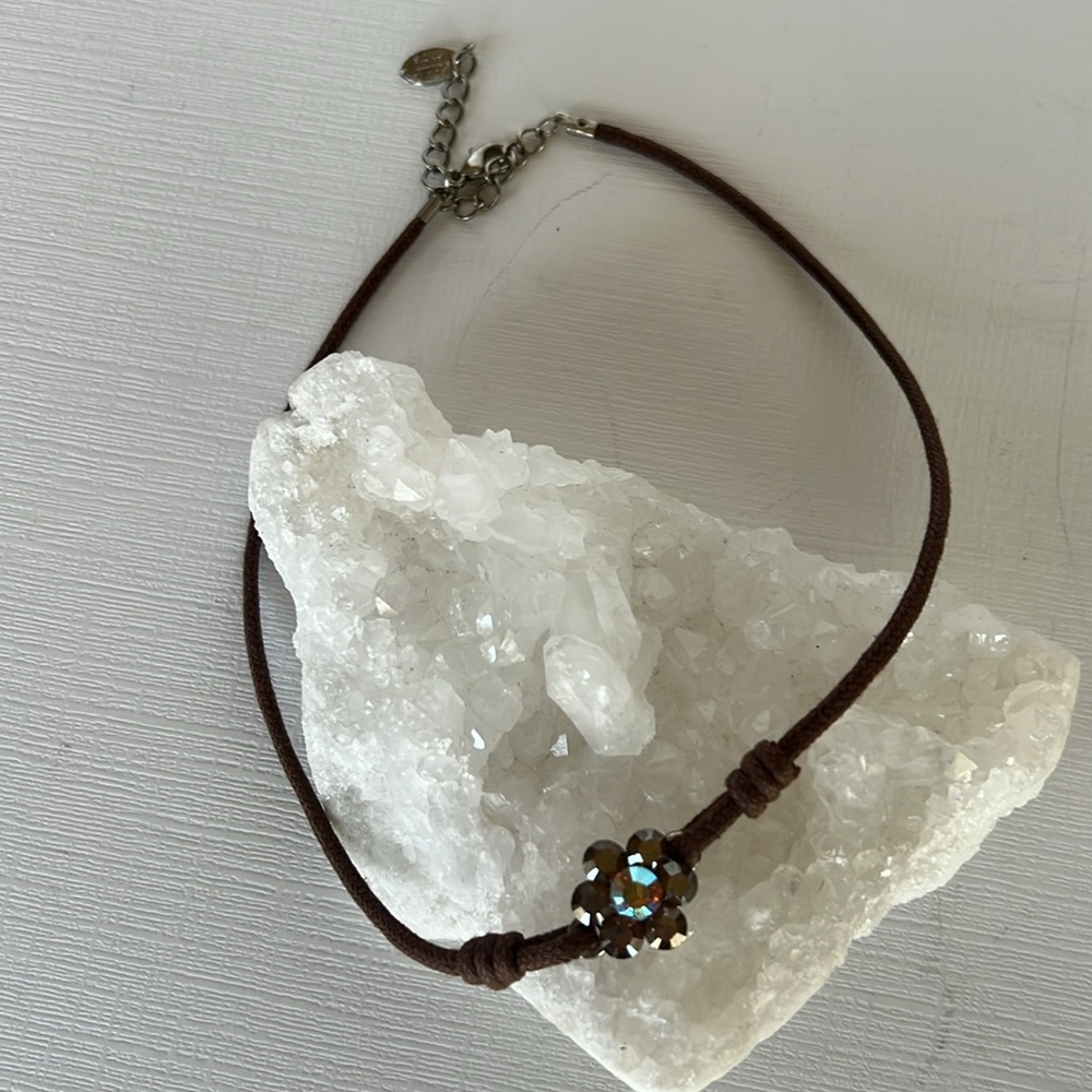 Beautiful Choker. Belle Paris Brown cord Necklace with Orange Gemstone.